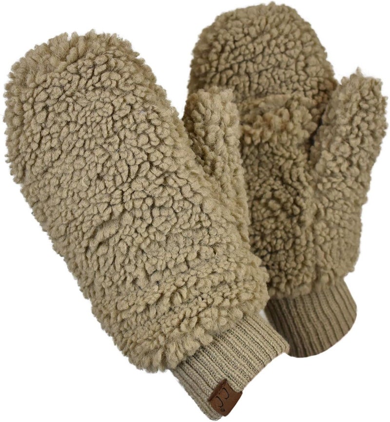 Cc Women's Faux Fur Wrist Length Fingerless Sherpa Lined Convertible Mittens Gloves - Image 1